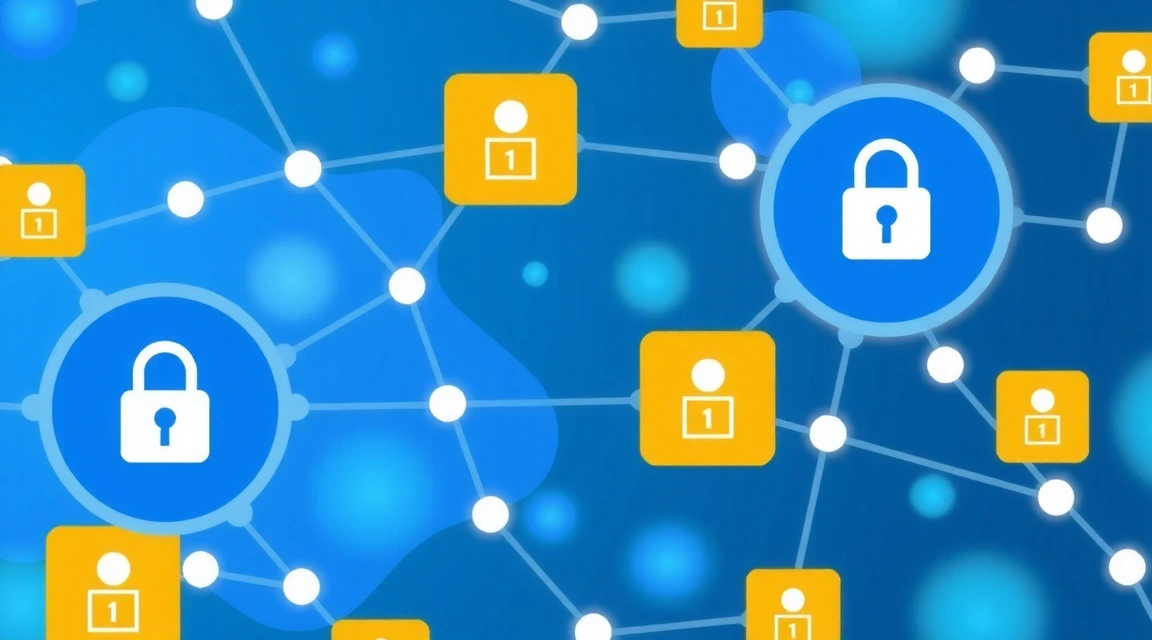 Abstract representation of data flowing securely, with lock icons and encrypted symbols